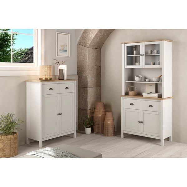 Balta/dabīga toņa augsta priedes kumode 90x110 cm Misti – Marckeric-image-1