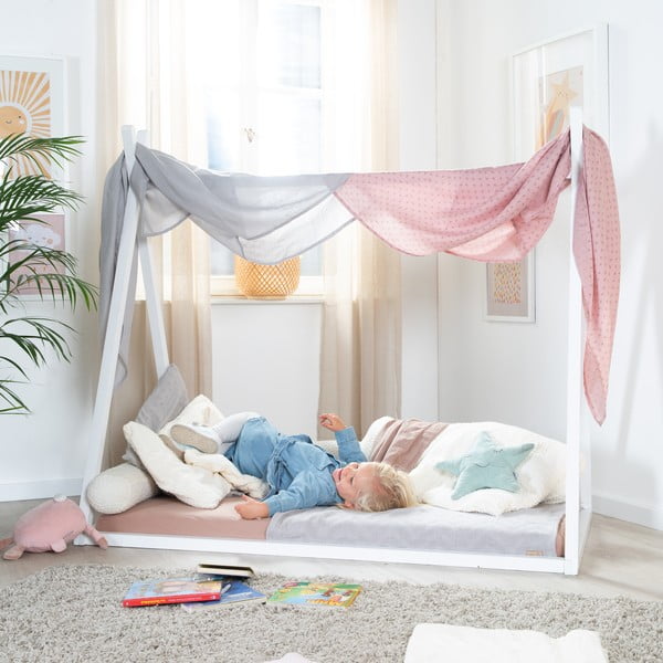 Balta bērnu gulta mājas formā 70x140 cm Montessori – Roba-image-3