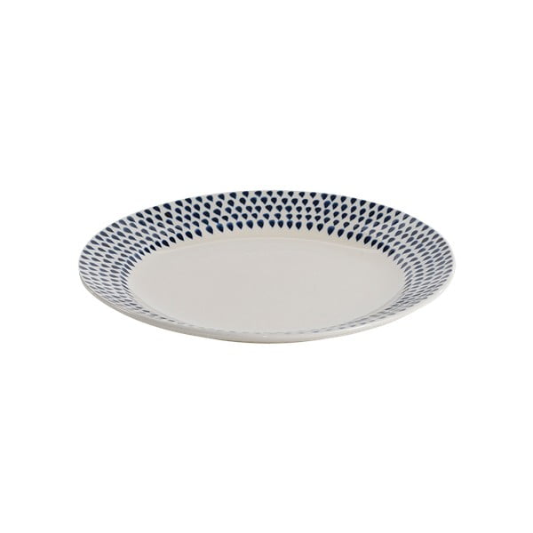 Zili balts keramikas šķīvis Nkuku Indigo Drop, ø 22,5 cm
