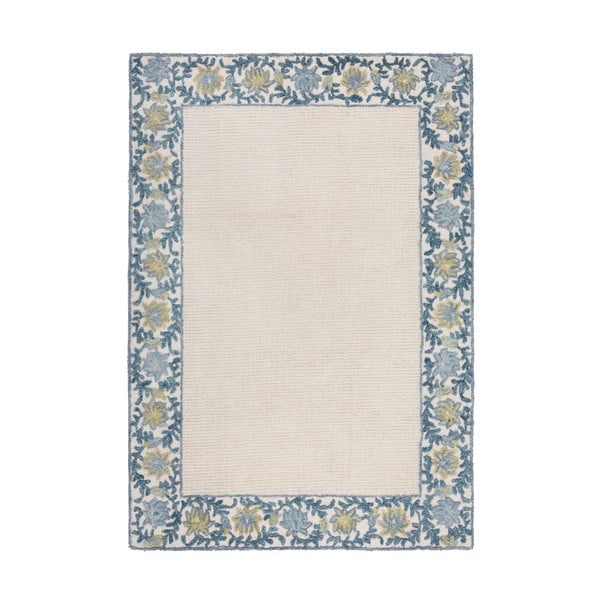 Zils/ziloņkaula krāsas ar rokām darināts paklājs no vilnas maisījuma 160x230 cm Myla Floral Frame – Flair Rugs