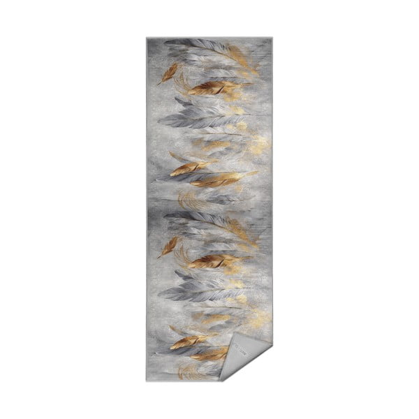 Pelēks/zelta krāsas mazgājams celiņa paklājs 80x200 cm Golden Feathers – Mila Home