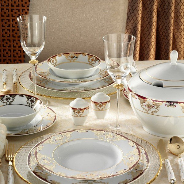 59 gabalu porcelāna trauku komplekts Kutahya Lucembourg-image-3