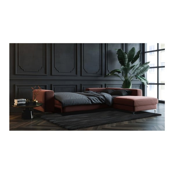 Tumši rozā samta stūra izvelkamais dīvāns Devichy Rothe, labais stūris-image-4