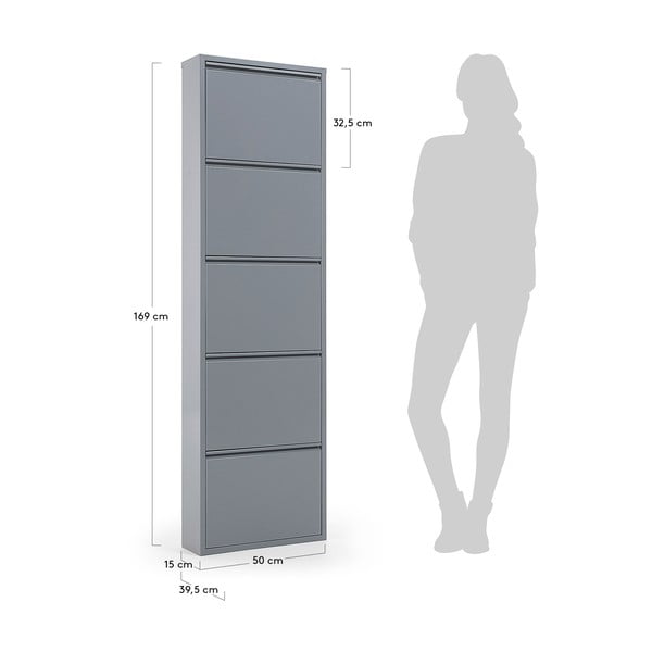 Pelēks metāla atverams apavu plaukts 50x169x15 cm Ode – Kave Home-image-2