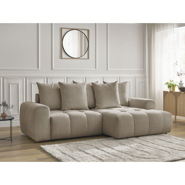 Bēšs salokāms stūra dīvāns no šenila auduma ar uzglabāšanas vietu  (ar labo stūri/ar zvilni) Roxelane – Bobochic Paris-image-4