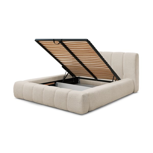 Bēša polsterēta divvietīga gulta ar veļas kasti un redelēm 160x200 cm Denali – Bobochic Paris-image-4