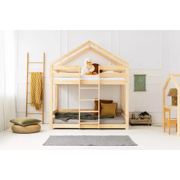 Dabīga toņa bērnu gulta mājas formā/divstāvu ar redelēm 80x160 cm DMPN – Adeko