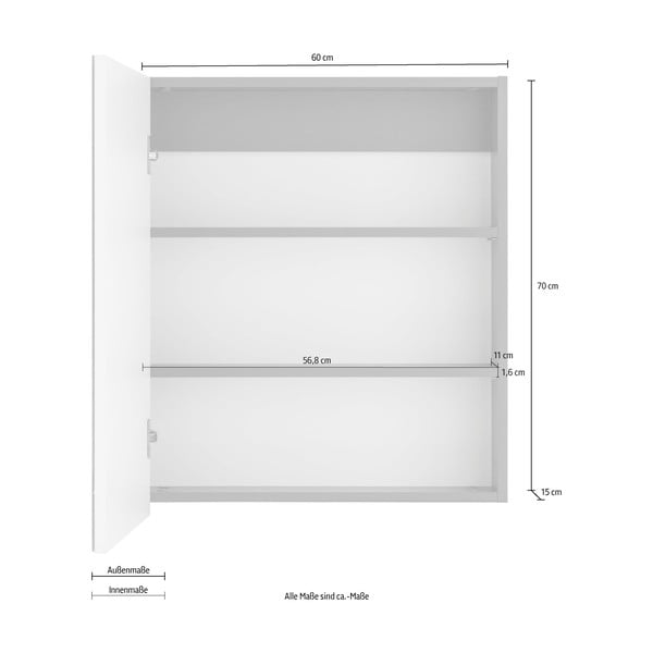 Pelēks sienas skapītis vannas istabai ar spoguli Støraa Wisla, 60 x 70 cm-image-1