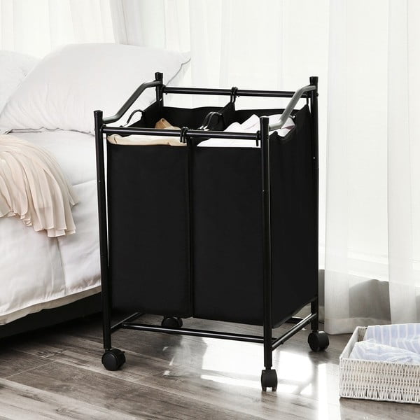 Melns grozs ar riteņiem un 2 veļas nodalījumiem Songmics-image-1