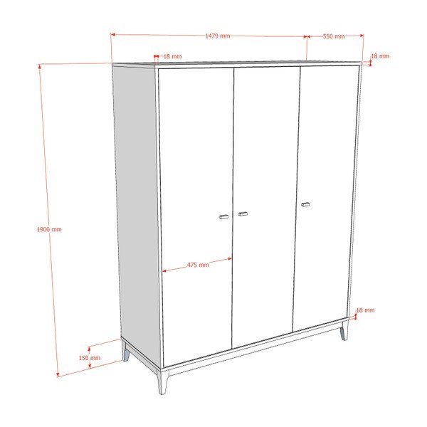 Tumša dabīga toņa drēbju skapis ar riekstkoka imitāciju 148x190x55 cm Ilyas – Vipack-image-2