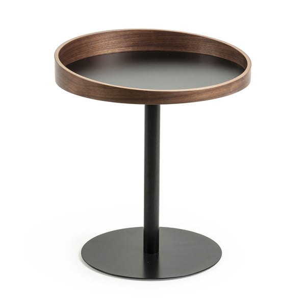 Apaļš sānu galdiņš ar valrieksta koka imitācijas galda virsmu ø 46 cm Kaori – Kave Home