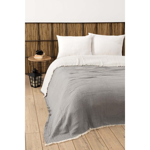 Pelēks muslīna gultas pārklājs divguļamai gultai 230x250 cm – Mijolnir