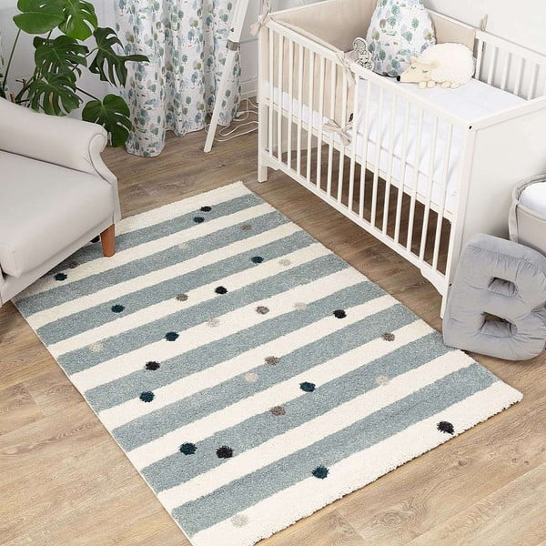 Balts/zils antialerģisks bērnu paklājs 230x160 cm Stripes nad Dots – Yellow Tipi-image-3