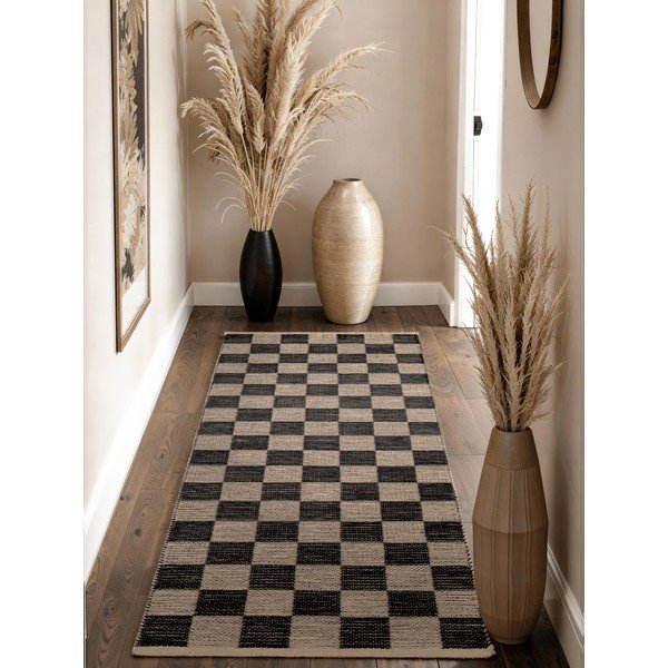 Melns/krēmkrāsas ar rokām darināts celiņa paklājs no džutas maisījuma 80x200 cm Rex – Hanse Home-image-1