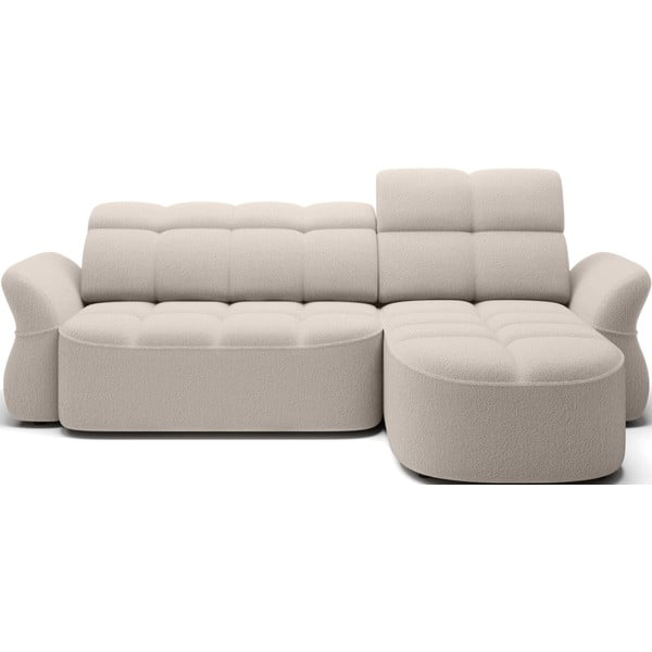 Bēšs salokāms/ar uzglabāšanas vietu stūra dīvāns no buklē auduma (ar labo stūri/ar zvilni) Beneth – ELTAP