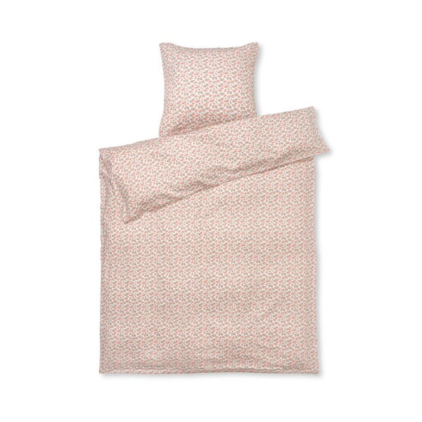 Balta/rozā vienvietīga/īpaši gara gultas veļa no kokvilnas satīna 140x220 cm Pleasantly – JUNA