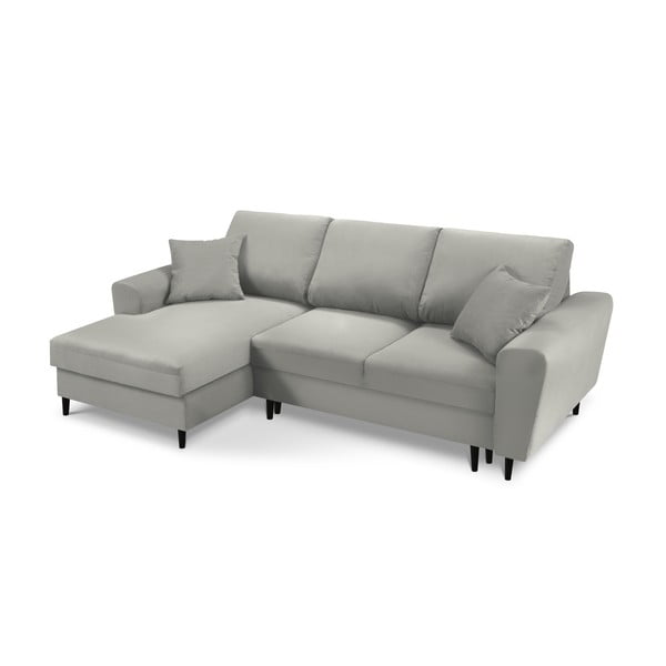 Gaiši pelēks velveta salokāms stūra dīvāns ar uzglabāšanas vietu (ar kreiso stūri/ar zvilni) Kyoto – Cosmopolitan Design-image-1