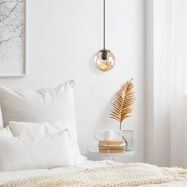 Zelta krāsas piekaramā lampa ar stikla abažūru ø 15 cm Efe – Opviq lights-image-1