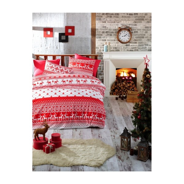 Ziemassvētku kokvilnas vienvietīga gultasveļa ar lapu Olivia, 160 x 220 cm