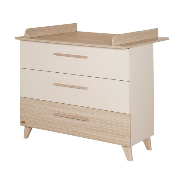 Krēmkrāsas/dabīga toņa bērnu kumode ar ozolkoka imitāciju un pārtinamo galdiņu 110x98x75 cm Sidney – Roba