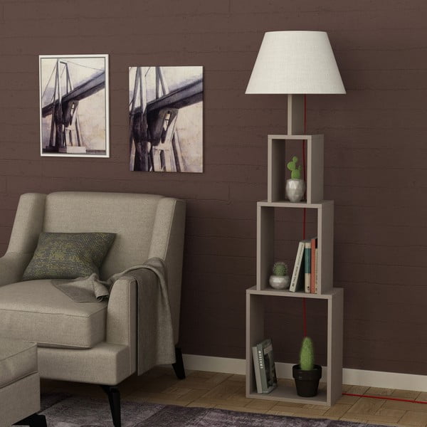 Stāvlampa ar gaiši pelēku abažūru Homitis Tower-image-3