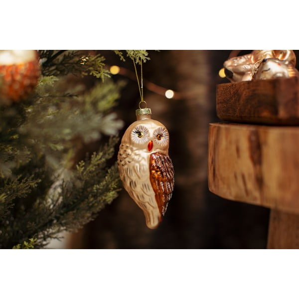 Stikla ar rokām izgatavots Ziemassvētku eglītes rotājums 13 cm Owl – Sass & Belle-image-1