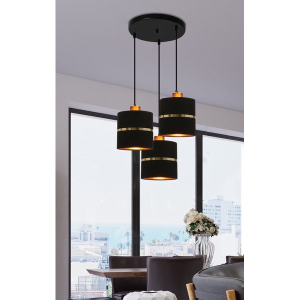 Melna piekaramā lampa ar auduma abažūru ø 15 cm Assam – Candellux Lighting-image-2