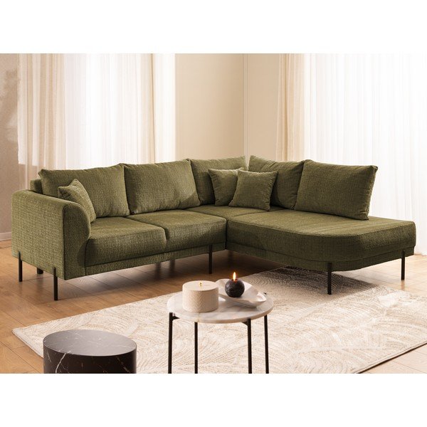 Zaļš stūra dīvāns no šenila auduma (ar labo stūri/L veida) Mauris  – Ropez-image-4