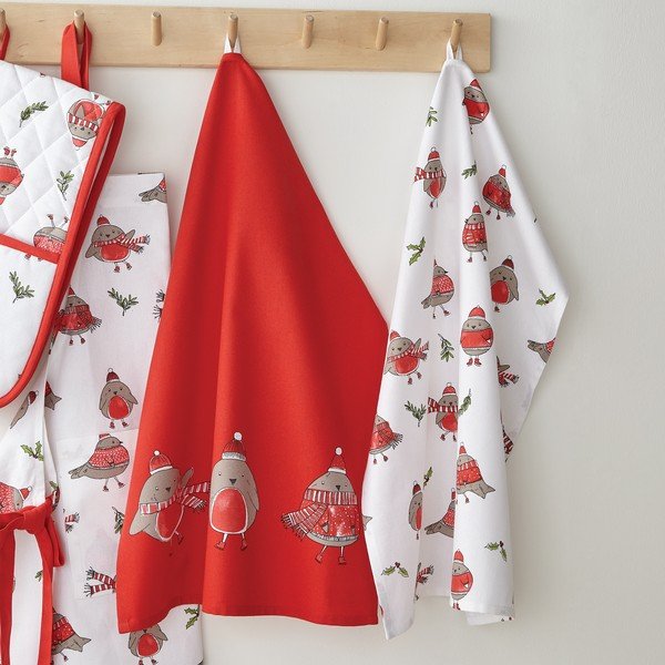 Kokvilnas trauku dvieļi ar Ziemassvētku motīvu (2 gab.) 50x70 cm Christmas Robins – Catherine Lansfield-image-1