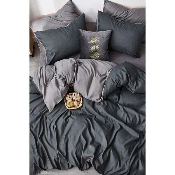 Pelēka/antracīta pelēka kokvilnas  gultas veļa vienvietīgai gultai 160x220 cm – Mila Home