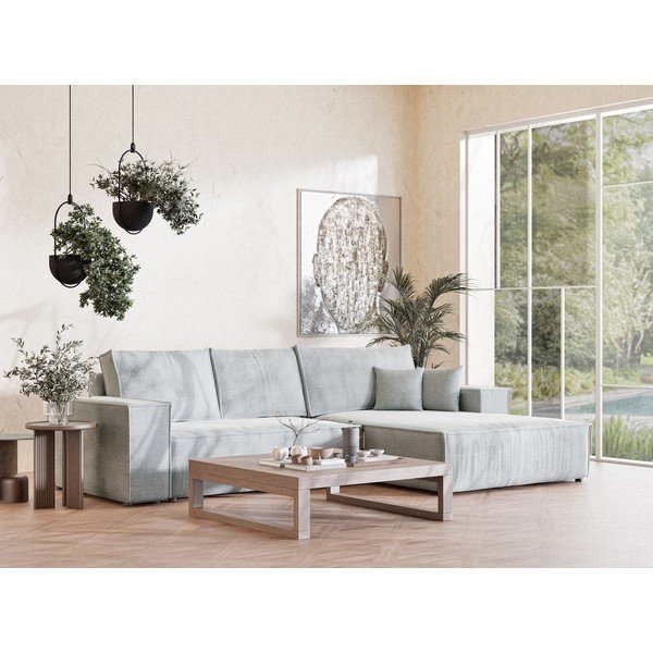 Gaiši pelēks salokāms stūra dīvāns no šenila auduma ar uzglabāšanas vietu (ar labo stūri/ar zvilni) Maze – Maison de Rêve-image-1