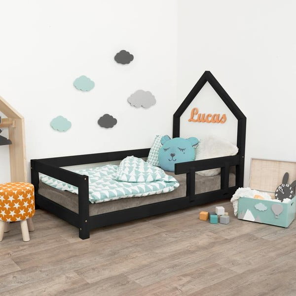 Benlemi Poppi melna bērnu gulta ar labo sānu, 90 x 160 cm
