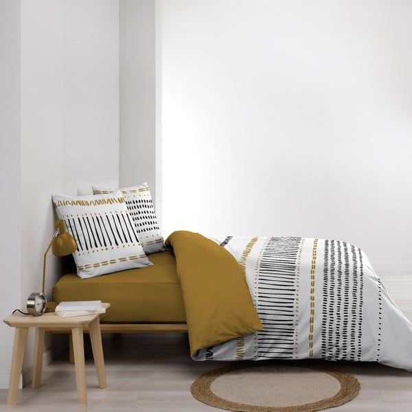 Sinepju dzeltena/balta divguļamā kokvilnas gultas veļa 240x220 cm Chicago – douceur d'intérieur-image-1