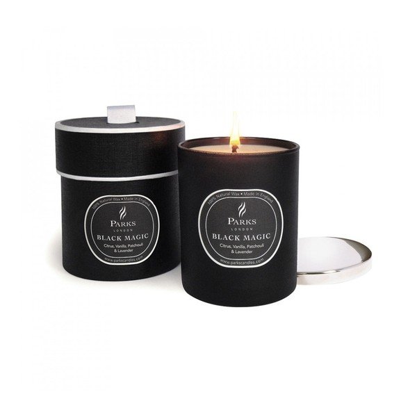 Vaniļas, pačūlijas un lavandas aromāta svece Parks Candles London Black Magic, degšanas laiks 45 stundas-image-1
