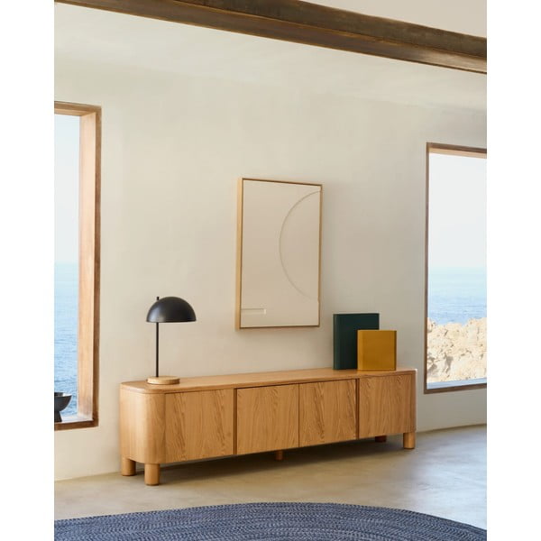 Dabīga toņa TV galdiņš ar oškoka imitāciju 200x52x40 cm Salaya – Kave Home-image-1