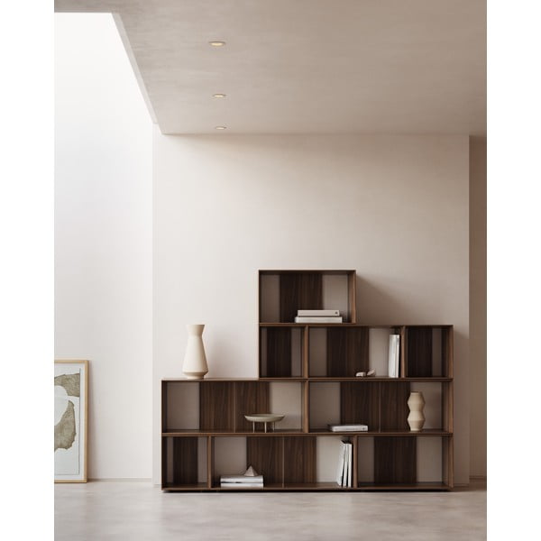 Dabīga toņa modulārā plauktu sistēma ar riekstkoka imitāciju (9 gab.) 202x114 cm Litto – Kave Home-image-1