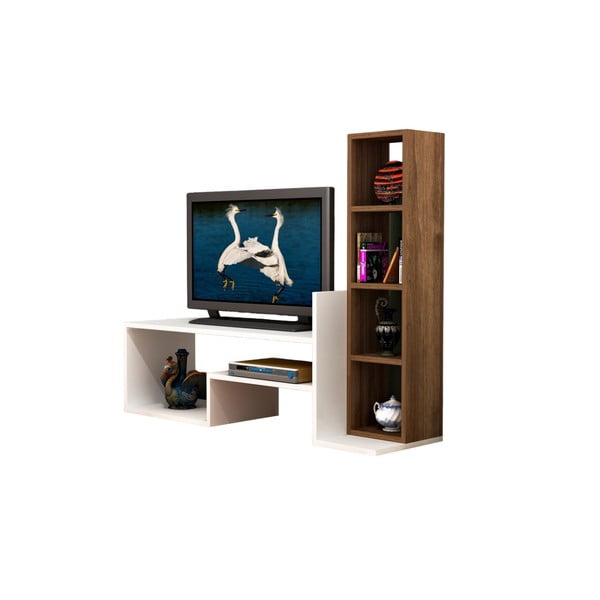 Balts/dabīga toņa TV galdiņš ar priedes koka imitāciju 127x122 cm Magia – Gauge Concept