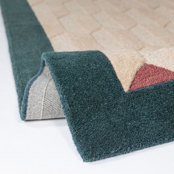 Dabīga toņa/zilganzaļš ar rokām darināts vilnas celiņa paklājs 60x230 cm Apex Border Wool – Flair Rugs-image-2
