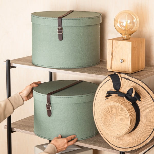 Zilganzaļas kartona uzglabāšanas kastes (2 gab.) ar vāku ø 37,5x25,5 cm Rut Canvas Paper Laminate – Bigso-image-1