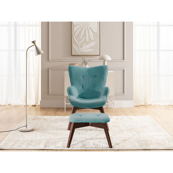 Tirkīzzils velveta atpūtas krēsls ar kāju balstu Niko – Ropez-image-1