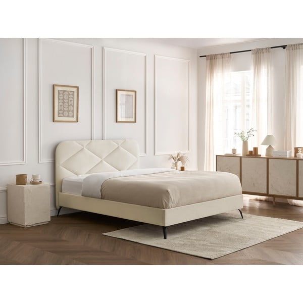 Bēša polsterēta divvietīga gulta ar redelēm 160x200 cm Prune – Bobochic Paris-image-4