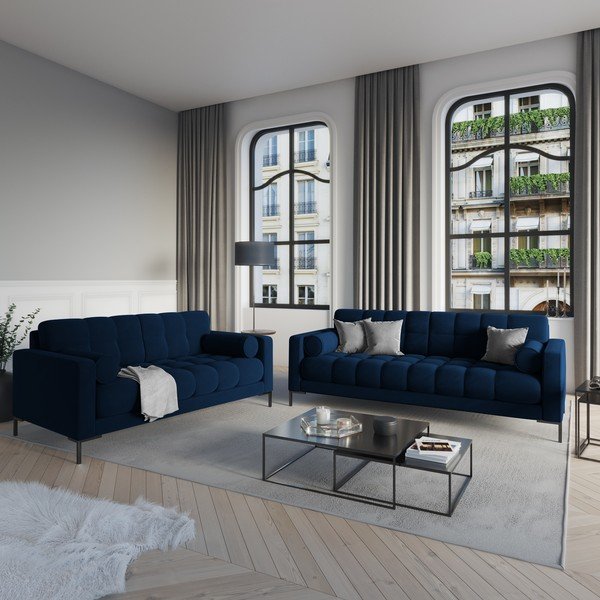 Tumši zils trīsvietīgs samta dīvāns Cosmopolitan Design Bali-image-1