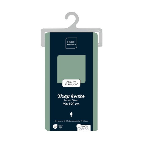 Zaļš kokvilnas palags ar gumiju 90x190 cm Lina – douceur d'intérieur-image-2