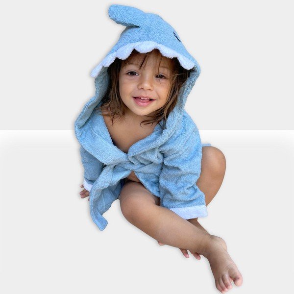 Zils kokvilnas halāts bērniem S izmērs Shark – Rocket Baby-image-1