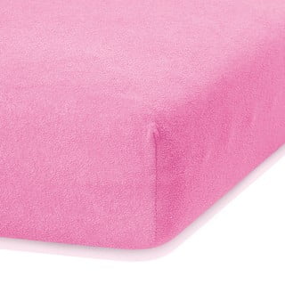 Tumši rozā elastīgs palags ar augstu kokvilnas saturu AmeliaHome Ruby, 160/180 x 200 cm