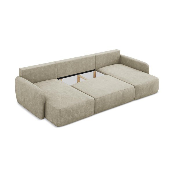 Bēšs salokāms (U veida) stūra dīvāns no šenila auduma ar uzglabāšanas vietu Lilo – Makamii-image-3