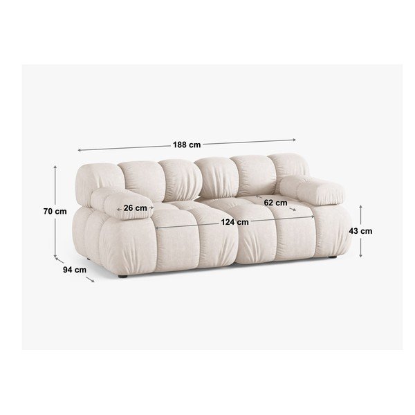 Gaiši pelēks samta modulārais dīvāns 188 cm – Micadoni -image-3