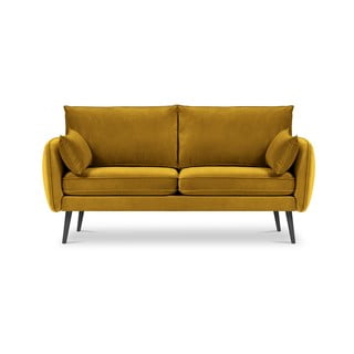 Dzeltens samta dīvāns ar melnām kājām Kooko Home Lento, 158 cm