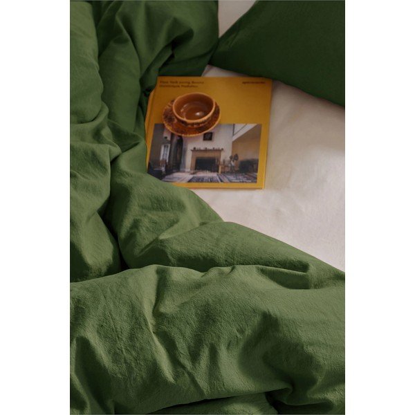 Zaļa vienguļamā gultas veļa no lina maisījuma 150x200 cm Elly – Ellos Home-image-2