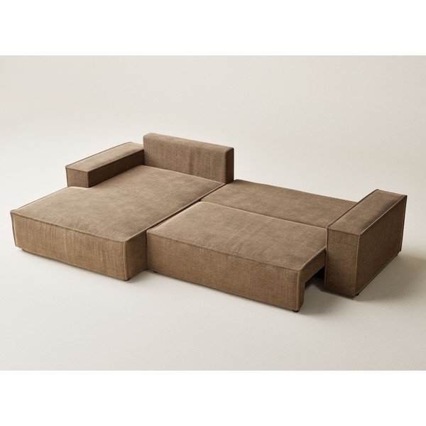 Gaiši brūns salokāms stūra dīvāns no šenila auduma ar uzglabāšanas vietu (ar kreiso stūri/ar zvilni) Maze – Maison de Rêve-image-4